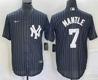 Men%27s New York Yankees #7 Mickey Mantle Black Pinstripe Cool Base Stitched Baseball Jersey->new york yankees->MLB Jersey